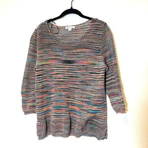 John Paul Richard Knit Sweater Colorful Striped 3/4‎ Sleeve Top Size L